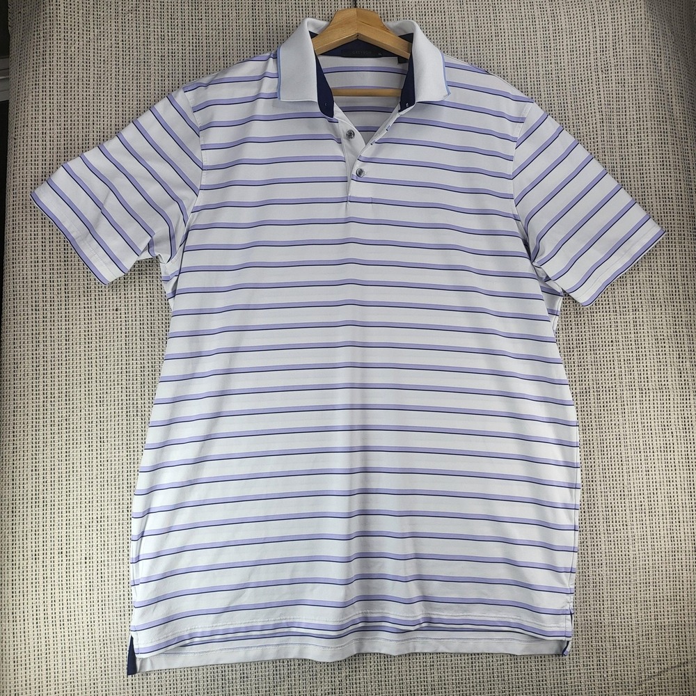 Greyson Polo Shirt Mens XL White Purple Striped Golf‎ Performance Wolf Logo